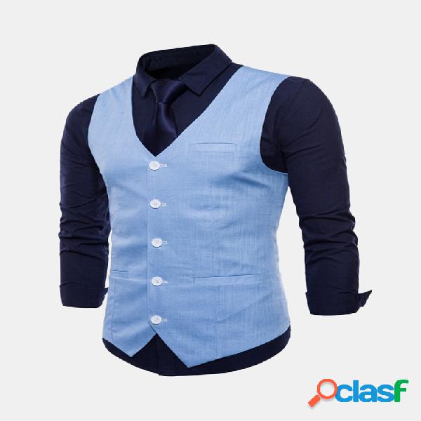 Casual Business Formal Pure Color Único Breasted Vest para
