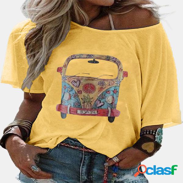 Casual Cartoon Impresso O-Neck T-shirt de manga curta para