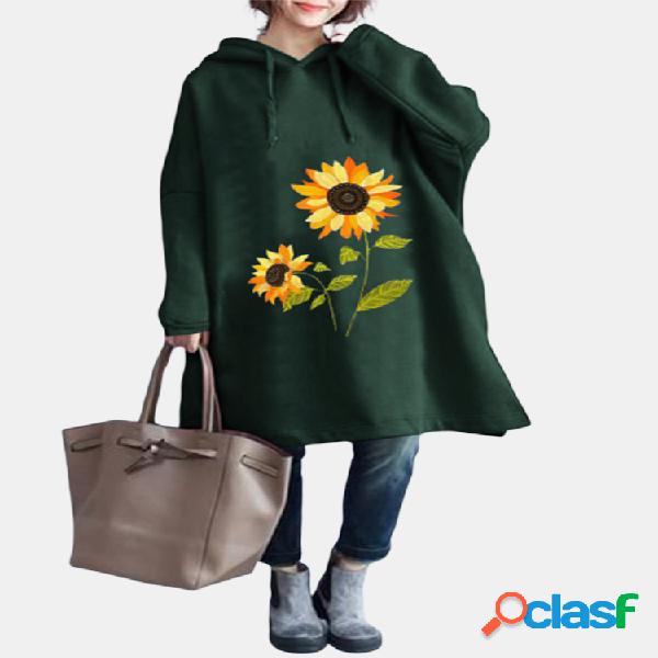 Casual Flowers Print Loose Plus Tamanho Hoodie