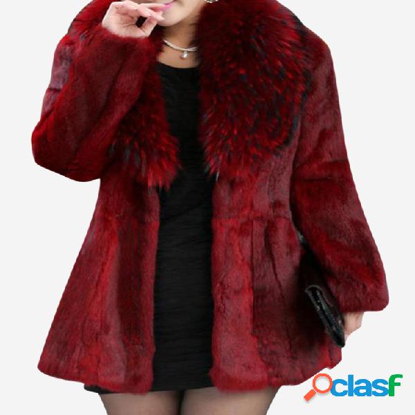 Casual Loose Solid Color Women Faux Fur Casacos