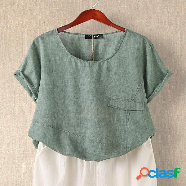 Casual Solid Color Patchwork Plus Tamanho T-shirt