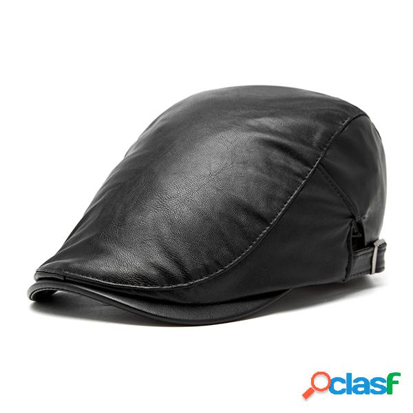 Chapéu Vintage de PU Couro Beret Casual Outdoor Chapéu
