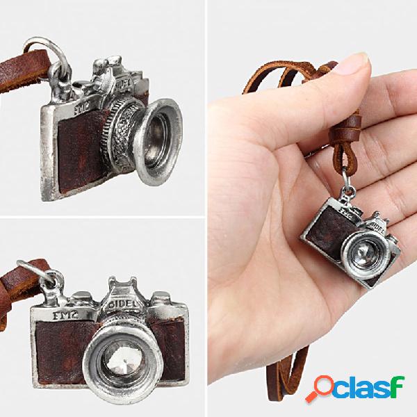 Câmera do vintage dos homens colar de couro Pingente colar