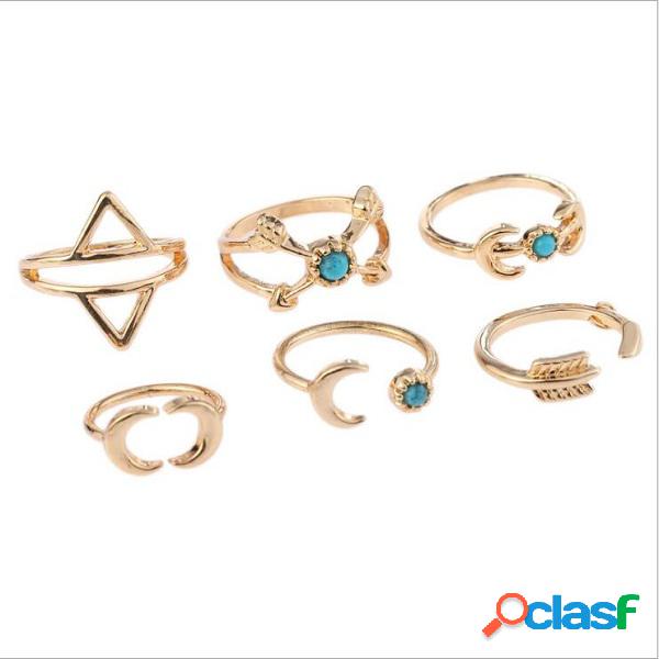 Conjunto Vintage de Anéis Fingger Sol Lua Triângulo