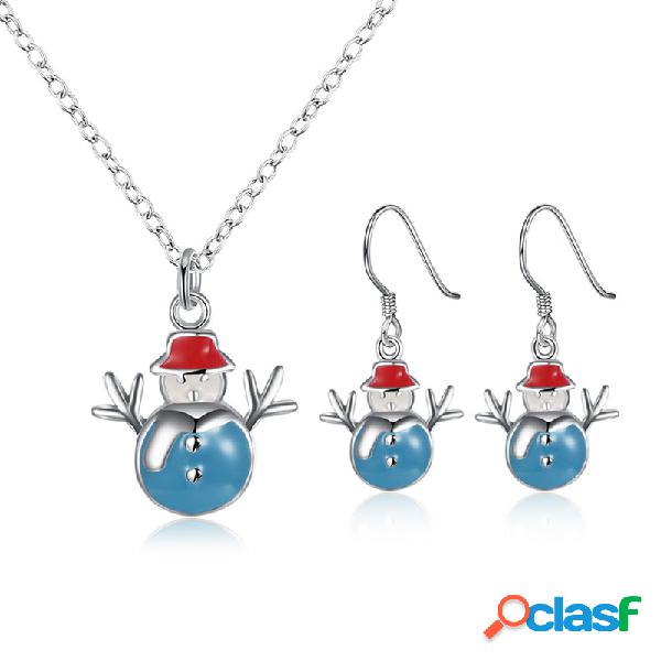 Conjunto de Jóias de Natal com plataforma de prata Snowman