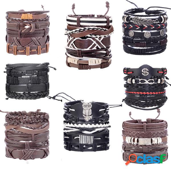 Conjunto de pulseira punk vintage multicamadas Folha
