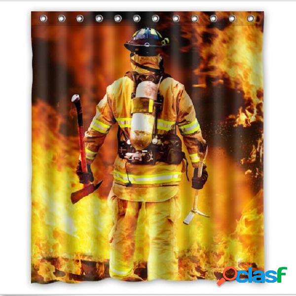 Cortina de chuveiro do banheiro Firefighter e padrão do