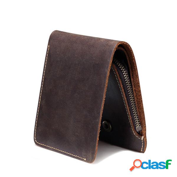 Couro Bifold Couro Genuíno Carteira Curta Bolsa Moeda Fina