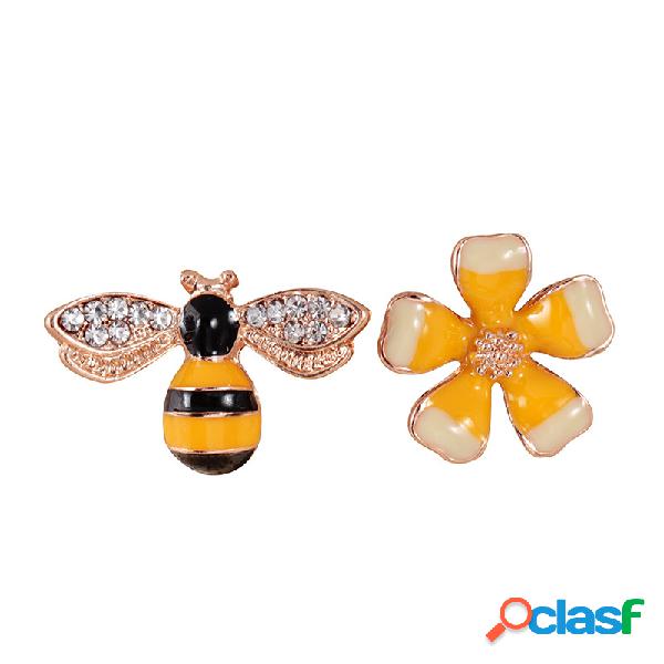 Cute Flower Honeybees Brincos Assimétricos Esmalte