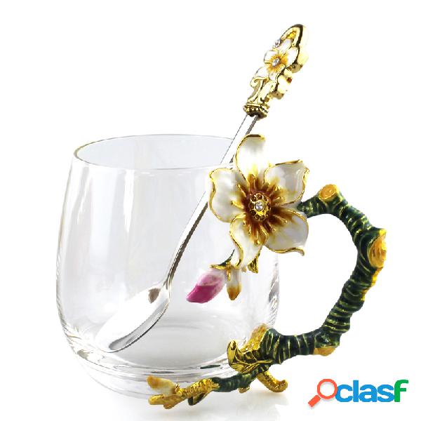 Damasco flor elegante xícara de chá copo de cristal