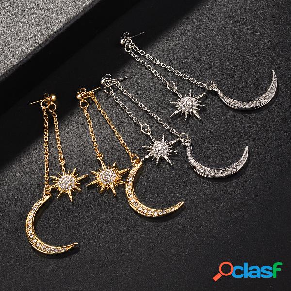 Estilo Boêmio Strass Completa Brincos Shiny Lua Estrela