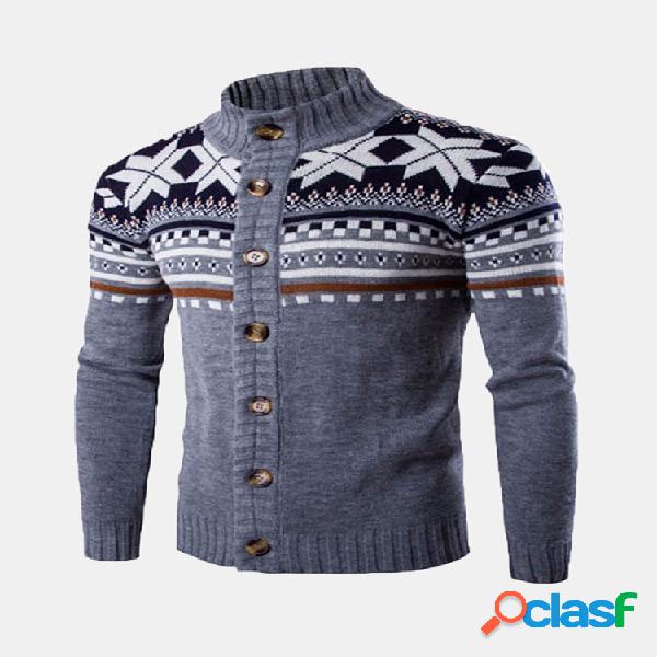 Floco de neve Impressão Camisola de malha Cardigan Single