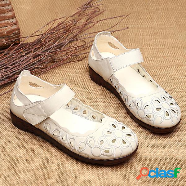 Flower Stitching Hollow Out Gancho Loop Soft Sapatos Baixos