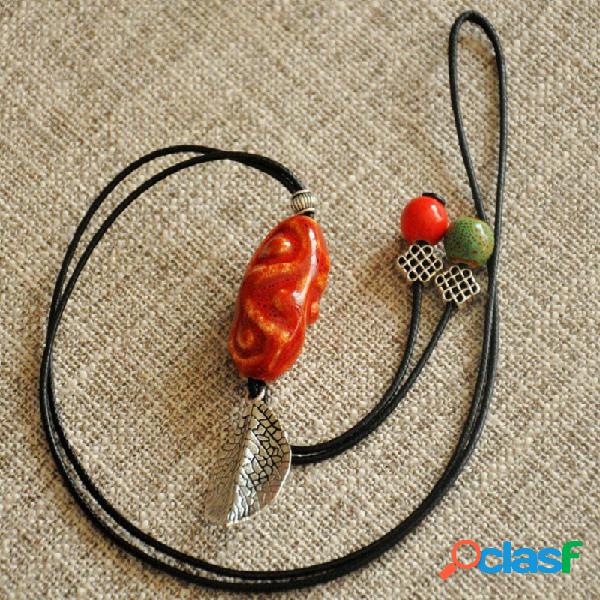Folha Vintage Pingente de Colar Irregular Oval Bead Charme