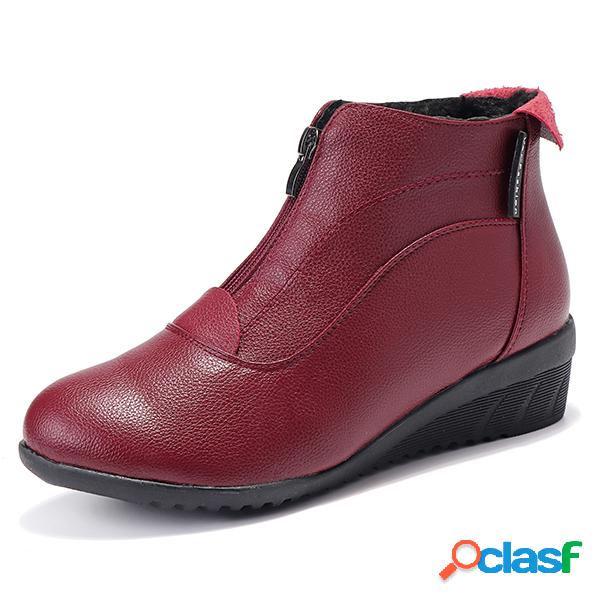 Front Zipper Wedges Forro de peles Botas ocasionais