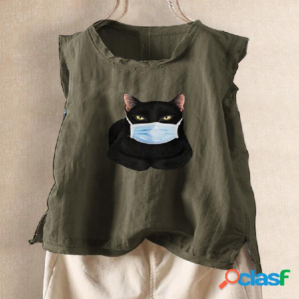 Gato dos desenhos animados impresso mangas sem mangas