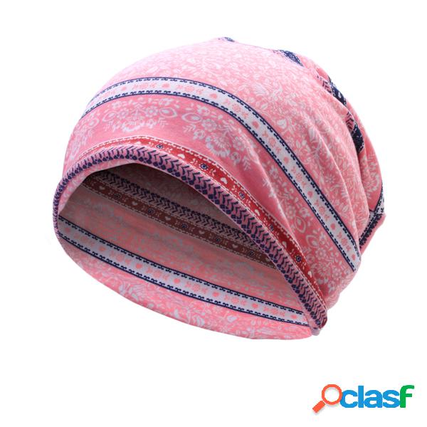 Gorro Casual Quente de Algodão Estampa Floral Lenço