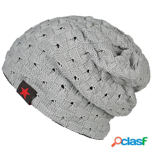 Gorro Sólido Tricotado Listrado Estrela Decorativa