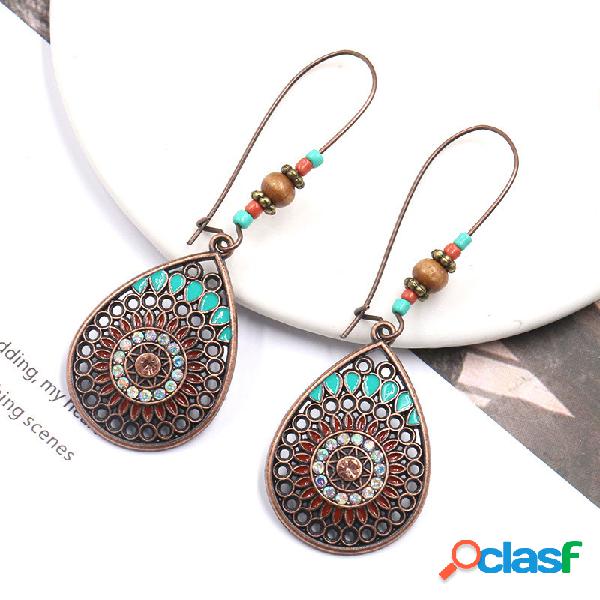 Gota de Água Retro Africano Brincos Bronze Flor Estilo