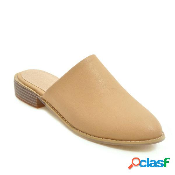 Grandes Tamanho Mulheres Amêndoa Toe Pure Color Mules