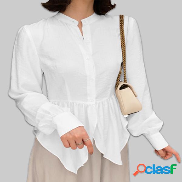 Guarnição do laço plissado cintura império Plus blusa de