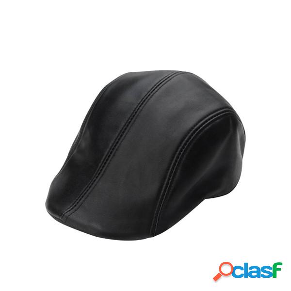 Homens Capa de boina de couro preto de pele de carneiro
