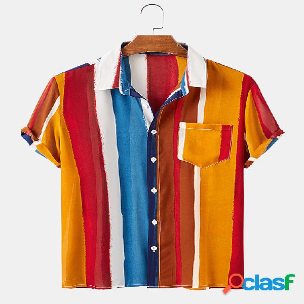 Homens Colorful Listrado Impresso Praia Casual Camisa