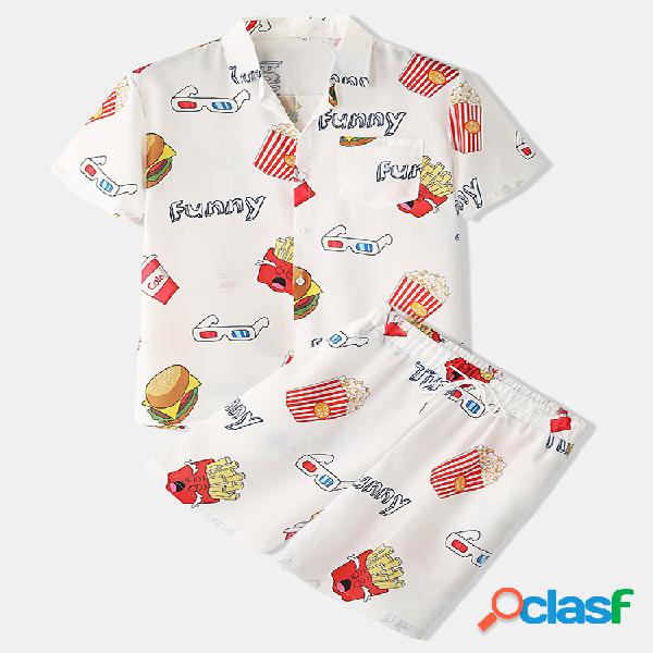 Homens Conjuntos de Loungewear de Hambúrguer de Impressão