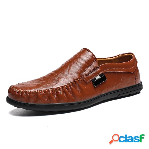 Homens Costura Moc Toe Soft Deslizamento Único Em Mocassins