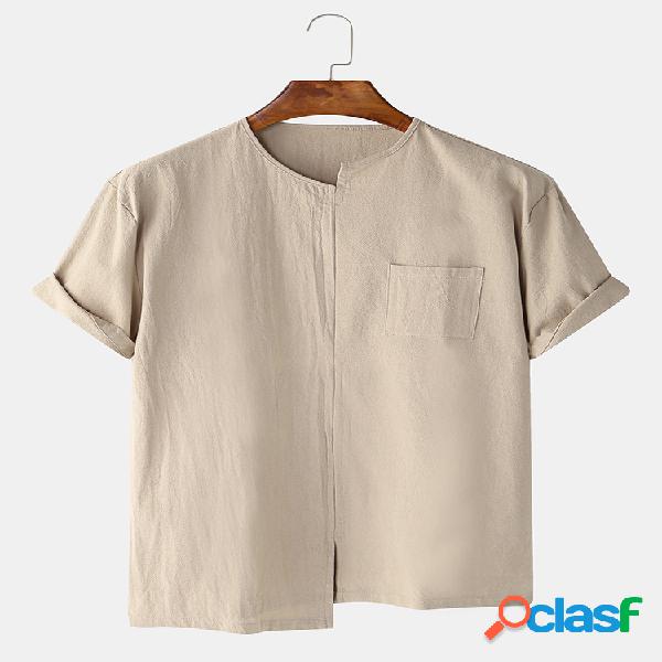 Homens Cotton Linen Solid Color Irregular Collar Casual Home