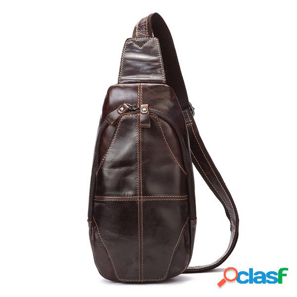 Homens Couro Genuíno Crossbody Bolsa Mochila Retro Lazer