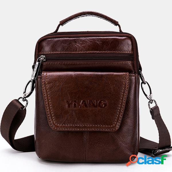 Homens Couro Genuíno Crossbody impermeável Casual Bolsa