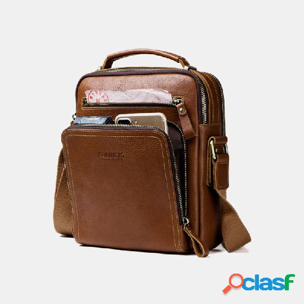 Homens Couro Genuíno Sólido Business Messenger Bolsa