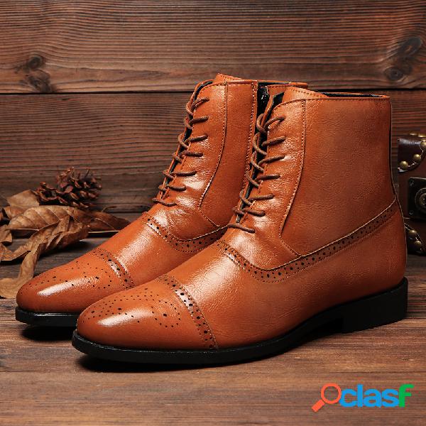 Homens Estilo britânico Brogue Microfibra Couro Zipper lace