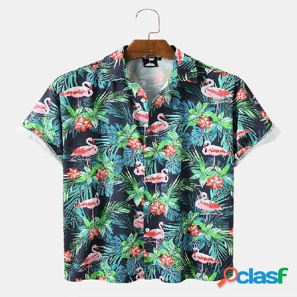 Homens Flamingo Print Praia Quick Dry Camisa