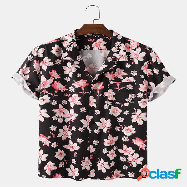 Homens Holiday Floral impresso manga curta Camisa