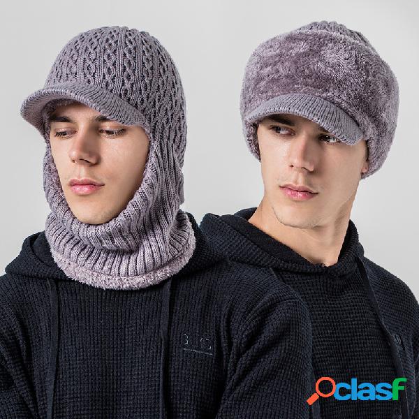 Homens Inverno Quente De Lã De Veludo Malha Gorro Moda