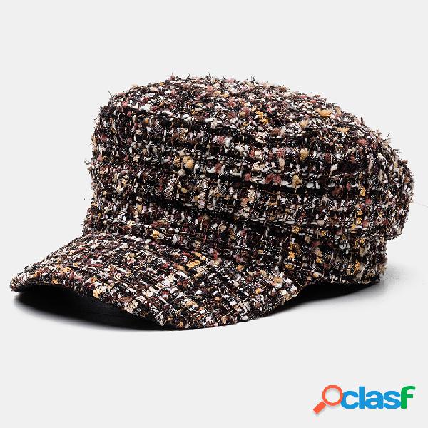 Homens Mulheres Octogonal Chapéu Tweed Solid Color Lattice