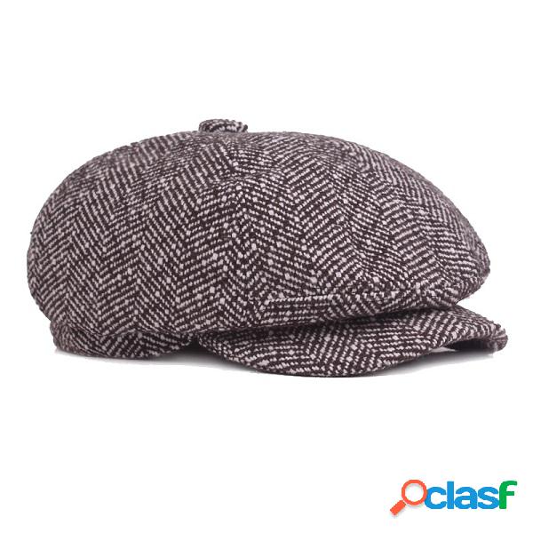 Homens Mulheres Vintage Knit Algodão Beret Cap Stripe