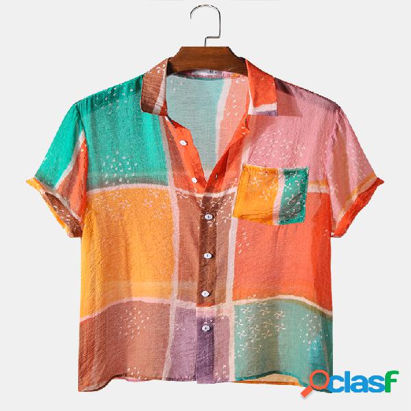 Homens Multicolor Cor Bloco Leve Casual Camisa