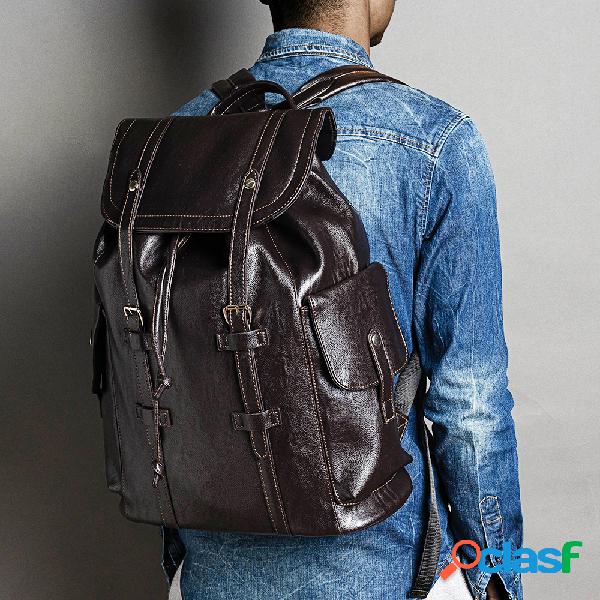 Homens PU Couro Funcional Mochila Universal Laptop Mochila