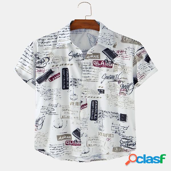 Homens Vintage Pictorial Impresso Praia Casual Camisa