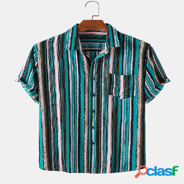 Homens Vintage listrado impresso Casual Camisa