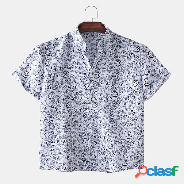Homens Vintage étnico impresso solto Casual manga curta