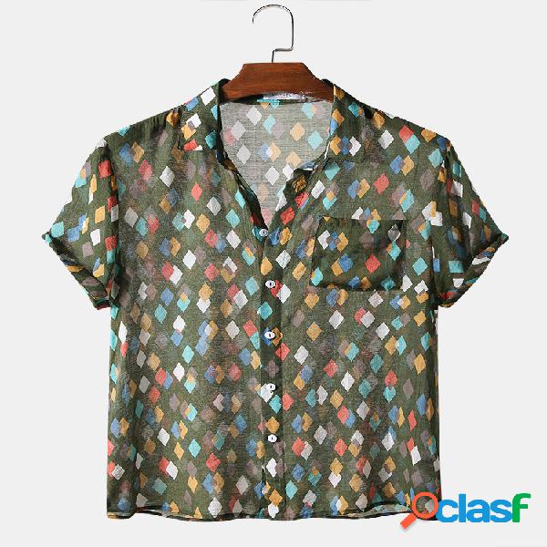 Homens cor bloco impresso férias casuais Camisa