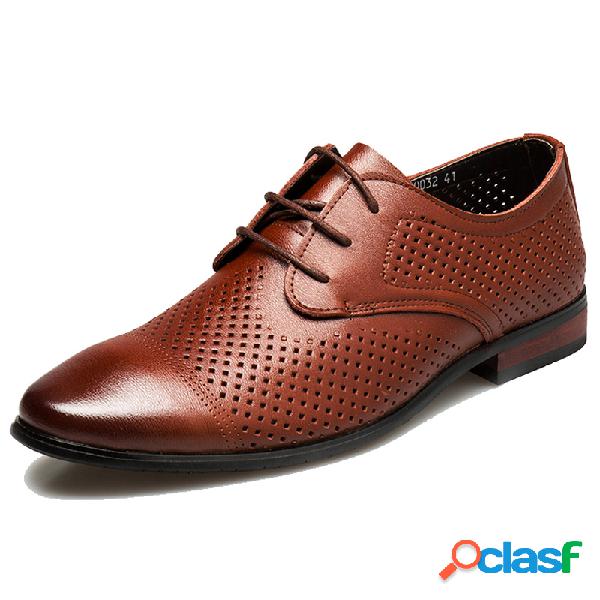 Homens couro buraco respirável antiderrapante sapatos