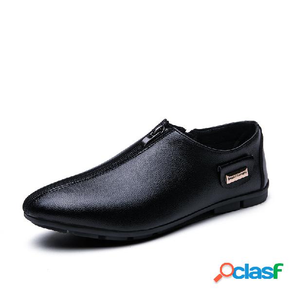 Homens estilo britânico com zíper frontal mocassins de