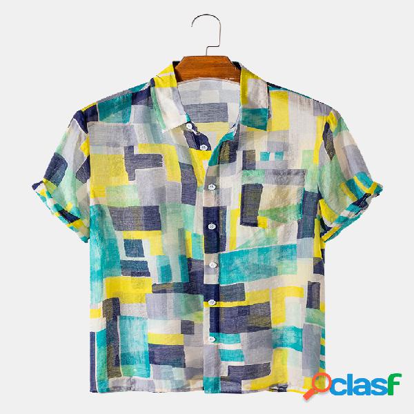 Homens graffiti cor bloco leve casual Camisa