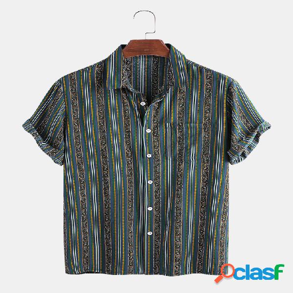 Homens étnicos listrados impressos férias casual Camisa