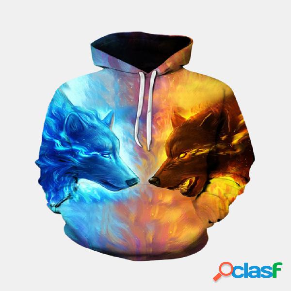 Hoodie popular da impressão do lobo 3D da forma dos homens